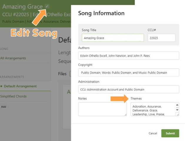 Edit a song's themes in Planning Center Services