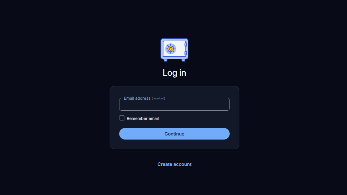 Log in screen for a self-hosted instance of Vaultwarden.