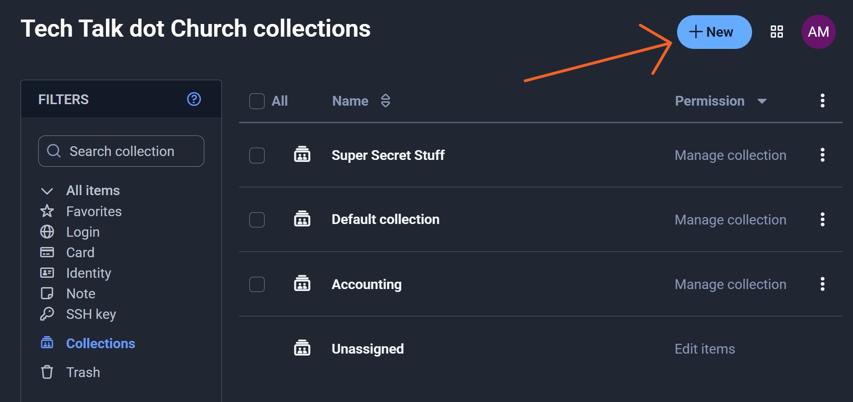 Add collections to your Vaultwarden organization