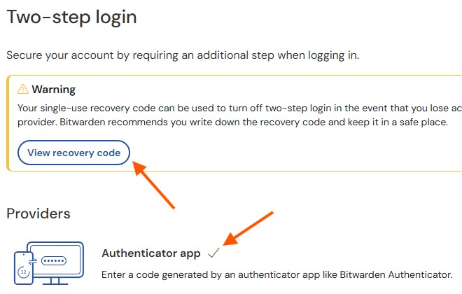 Vaultwarden: Successfully connected authenticator app