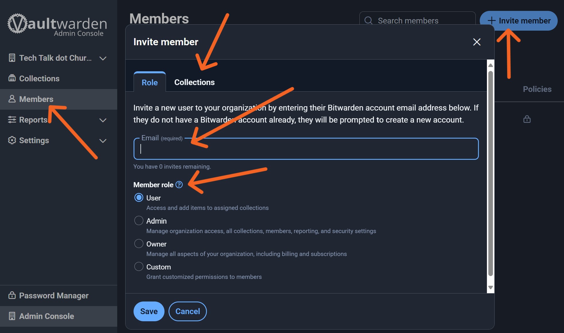 Invite members to your organization.