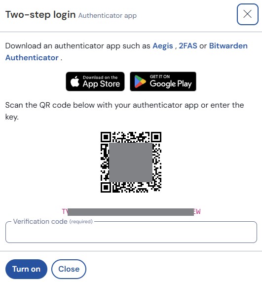 Connect Vaultwarden with an authenticator app.