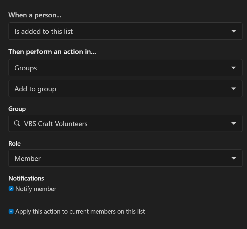 Add an automation to put people in a corresponding group when they're added to the list.